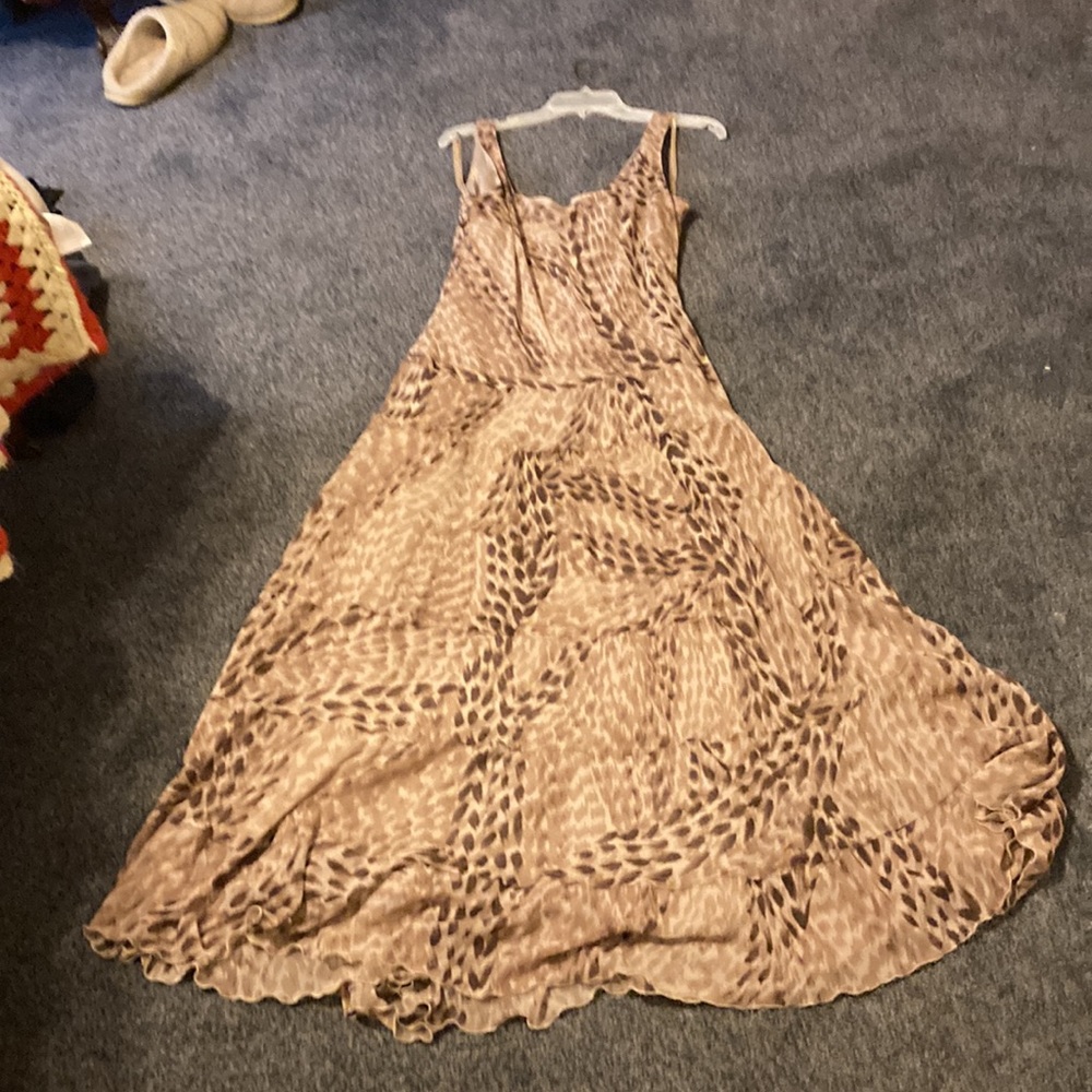 Brown- tan mosaic print long summer sleeveless fun dress - Picture 2 of 2